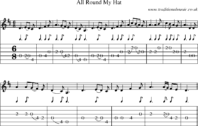 Guitar Tab and Sheet Music for All Round My Hat(1)