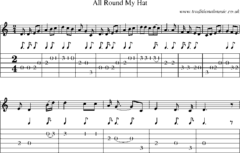 Guitar Tab and Sheet Music for All Round My Hat