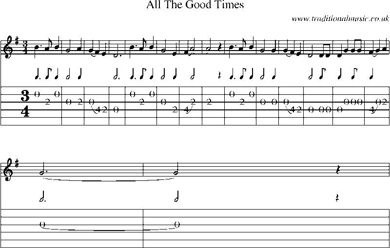 Guitar Tab and Sheet Music for All The Good Times