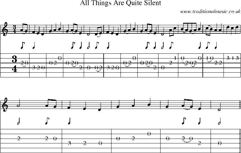Guitar Tab and Sheet Music for All Things Are Quite Silent