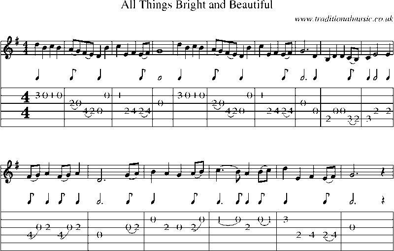 Guitar Tab and Sheet Music for All Things Bright And Beautiful