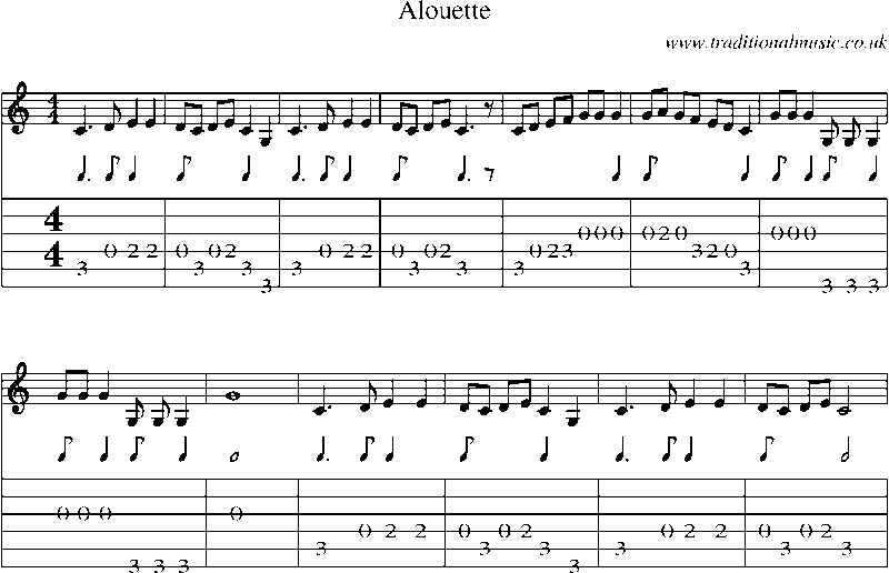 Guitar Tab and Sheet Music for Alouette