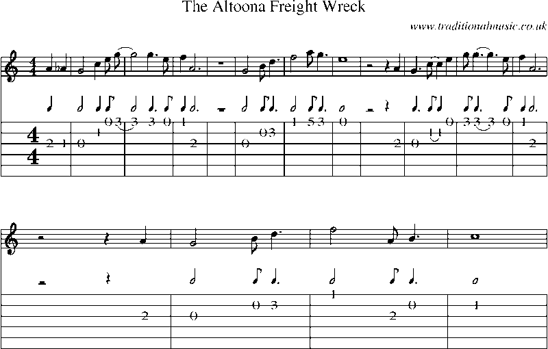 Guitar Tab and Sheet Music for The Altoona Freight Wreck
