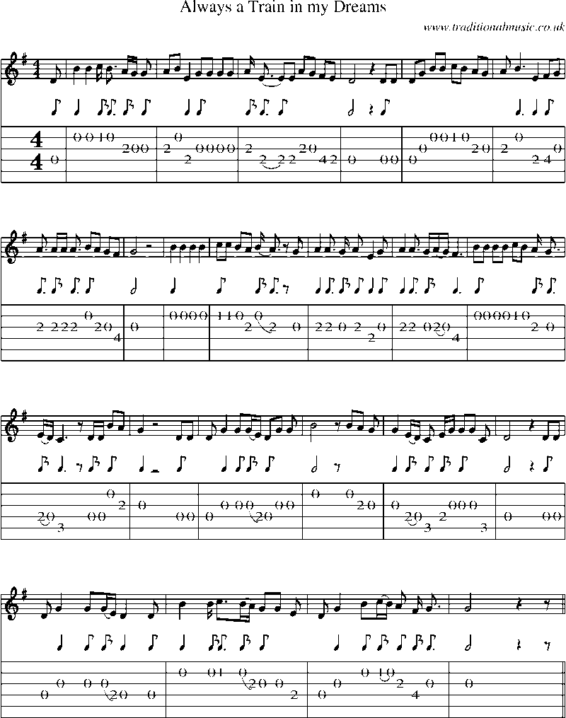 Guitar Tab and Sheet Music for Always A Train In My Dreams
