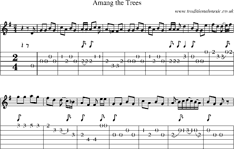 Guitar Tab and Sheet Music for Amang The Trees