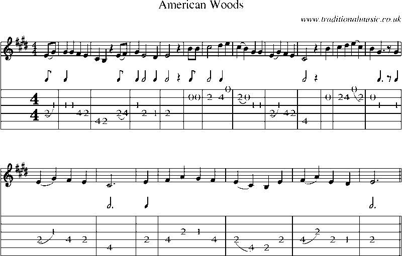Guitar Tab and Sheet Music for American Woods