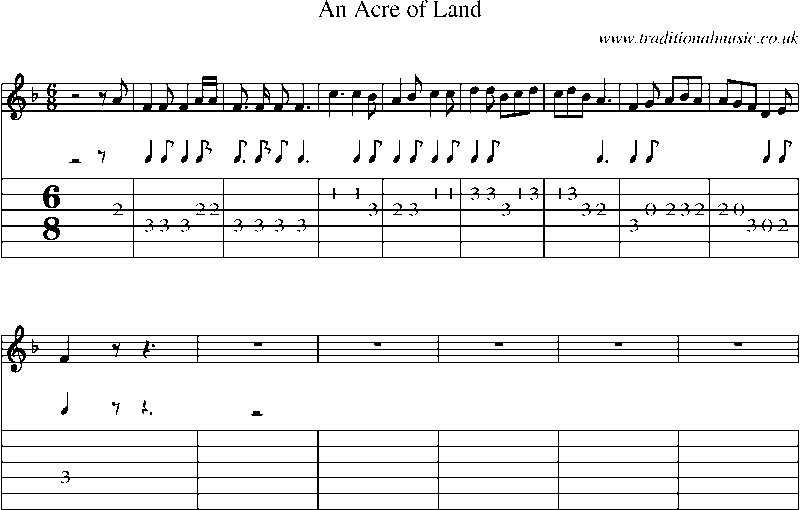 Guitar Tab and Sheet Music for An Acre Of Land