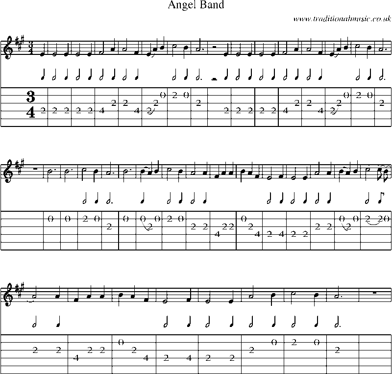 Guitar Tab and Sheet Music for Angel Band