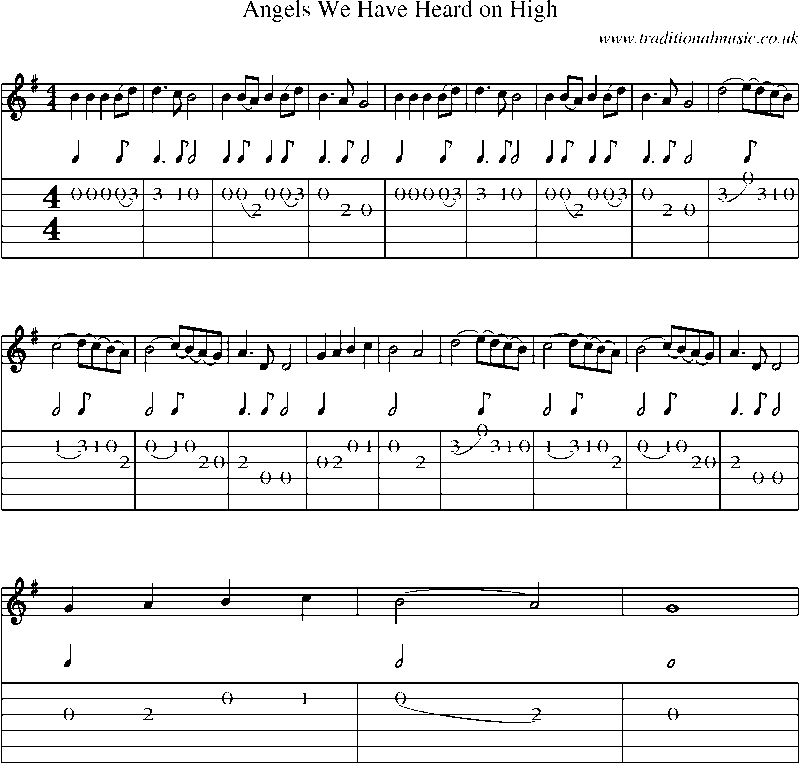 Guitar Tab and Sheet Music for Angels We Have Heard On High