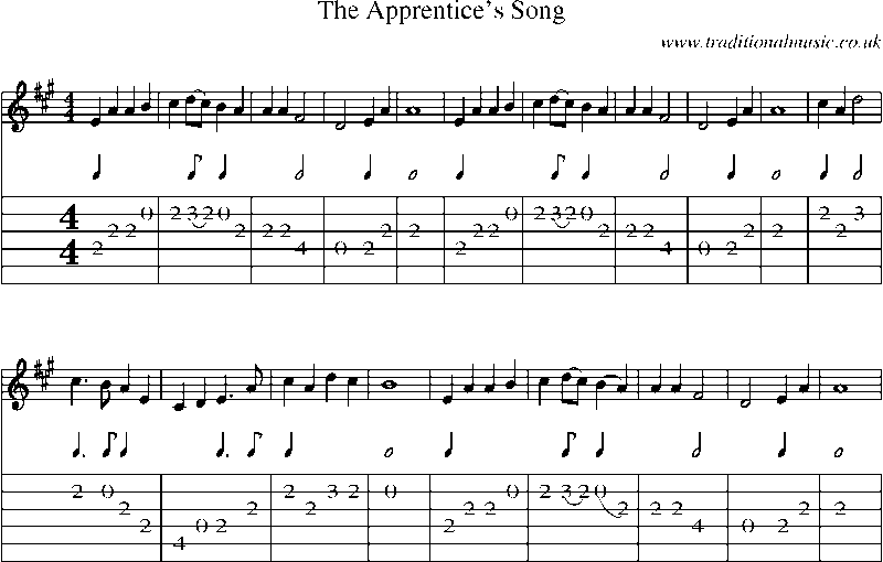 Guitar Tab and Sheet Music for The Apprentice's Song