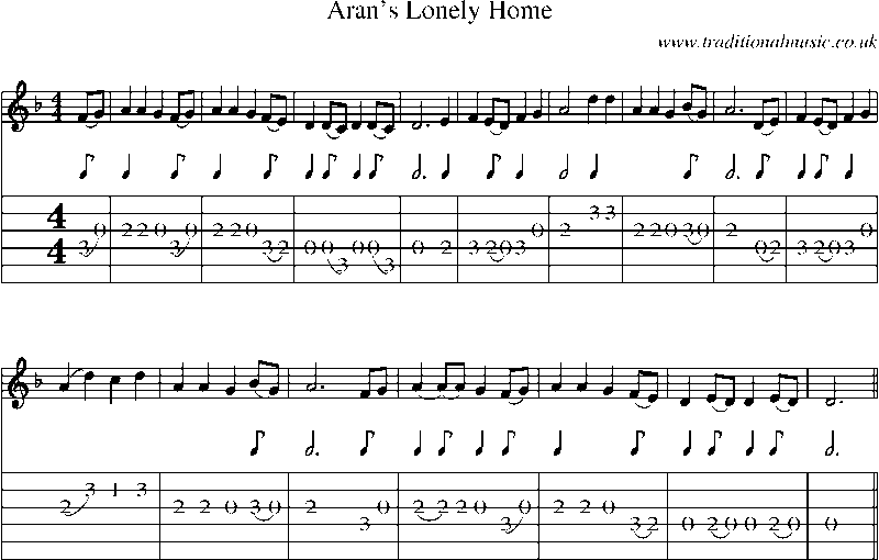 Guitar Tab and Sheet Music for Aran's Lonely Home