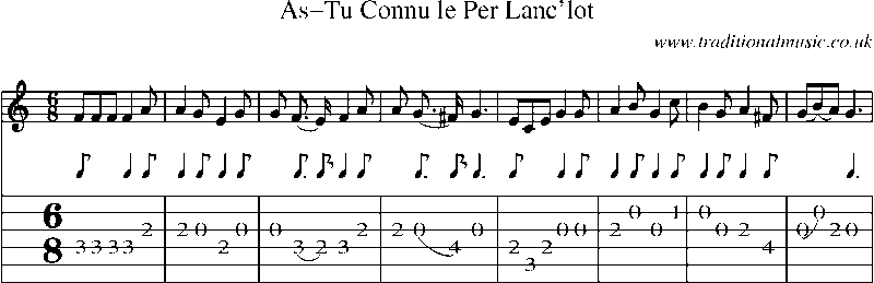 Guitar Tab and Sheet Music for As-tu Connu Le Per Lanc'lot