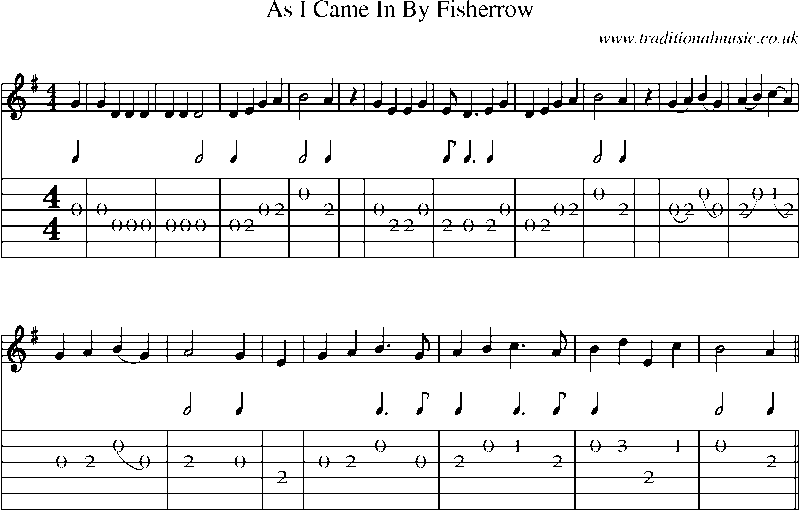 Guitar Tab and Sheet Music for As I Came In By Fisherrow