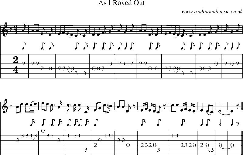 Guitar Tab and Sheet Music for As I Roved Out