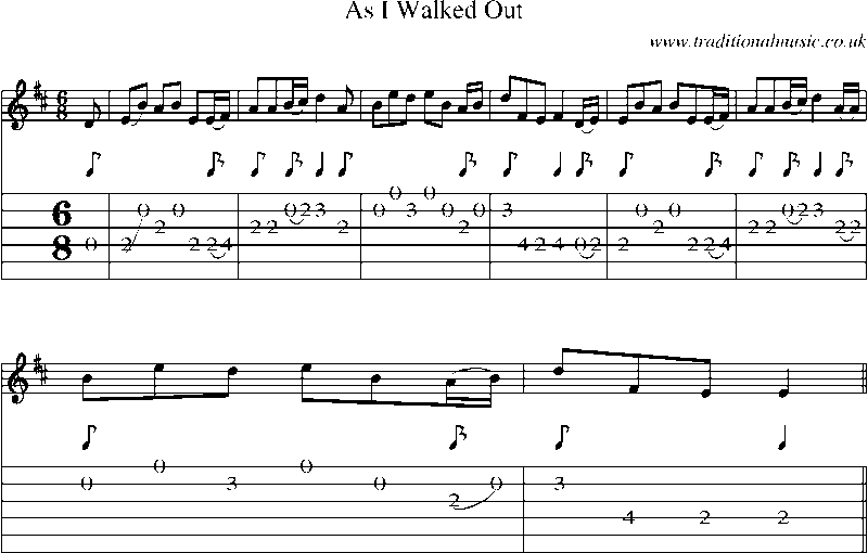 Guitar Tab and Sheet Music for As I Walked Out