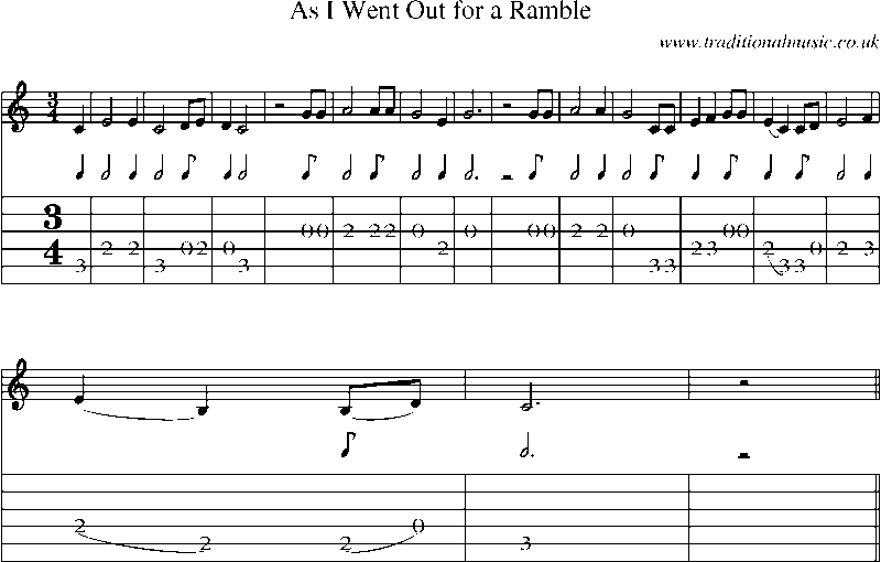 Guitar Tab and Sheet Music for As I Went Out For A Ramble