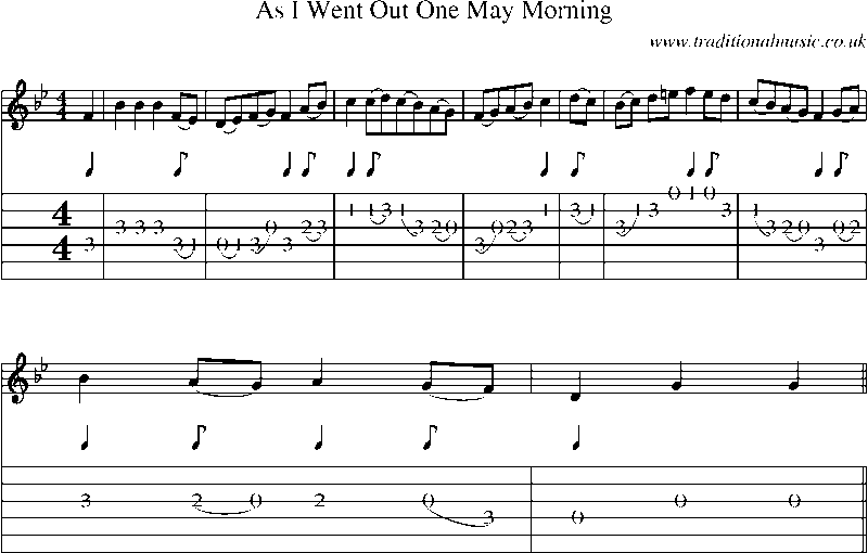 Guitar Tab and Sheet Music for As I Went Out One May Morning