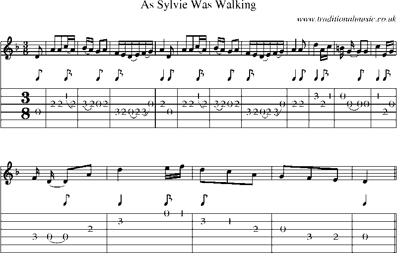 Guitar Tab and Sheet Music for As Sylvie Was Walking