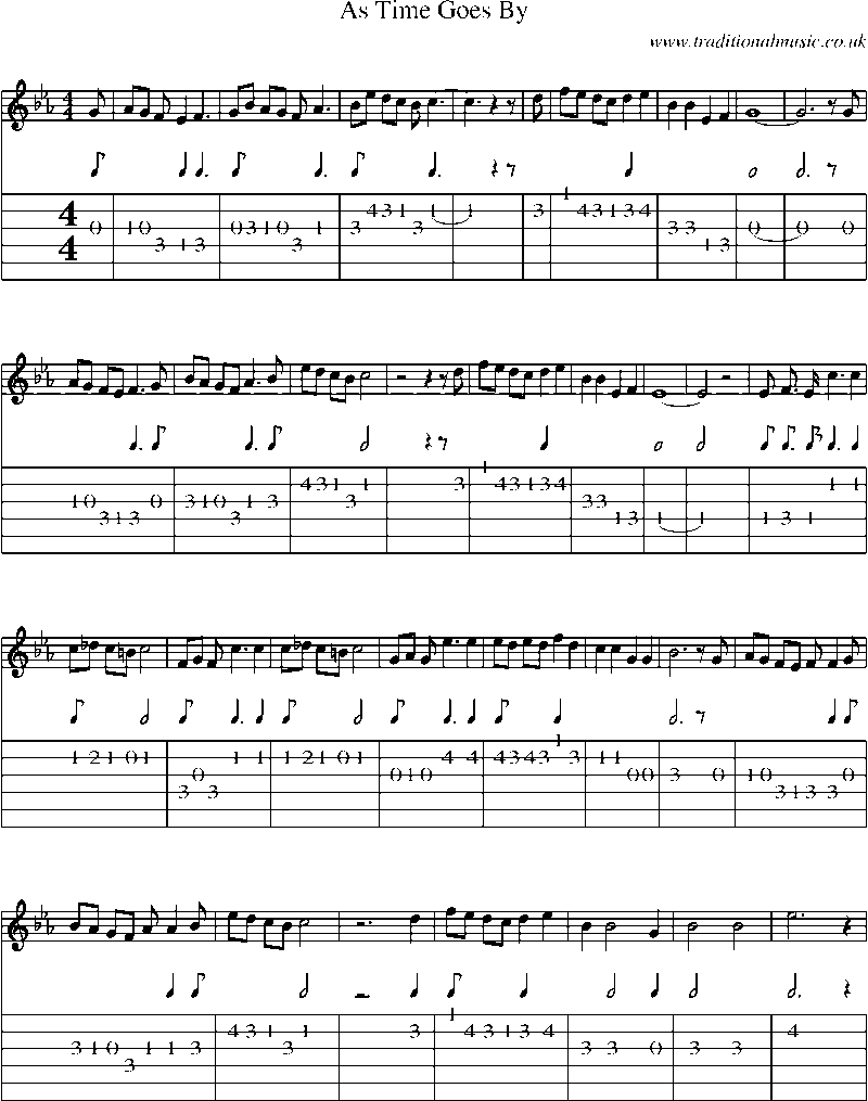 Guitar Tab and Sheet Music for As Time Goes By