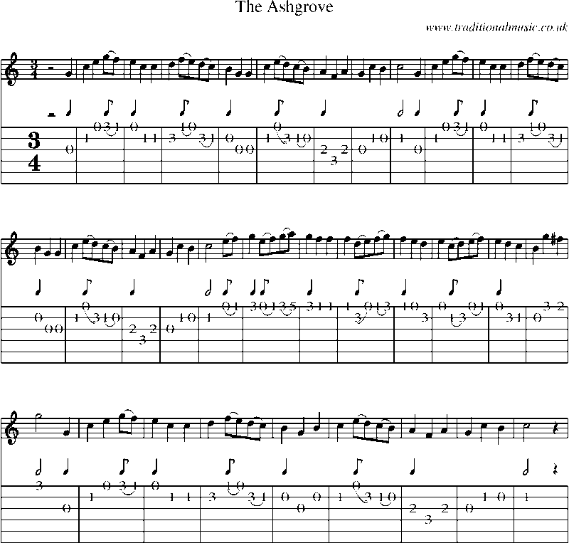 Guitar Tab and Sheet Music for The Ashgrove