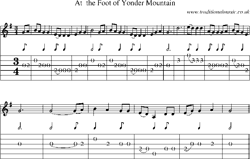 Guitar Tab and Sheet Music for At  The Foot Of Yonder Mountain