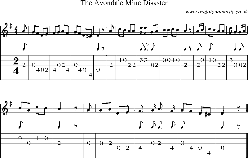 Guitar Tab and Sheet Music for The Avondale Mine Disaster
