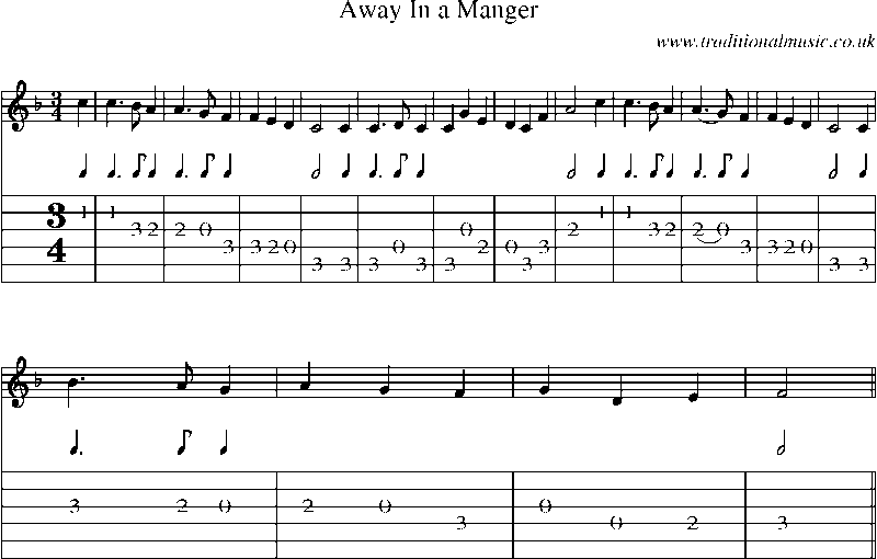 Guitar Tab and Sheet Music for Away In A Manger