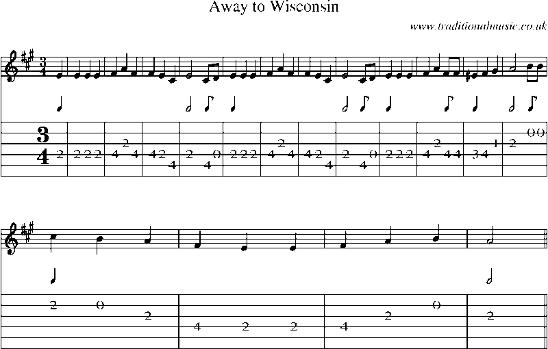 Guitar Tab and Sheet Music for Away To Wisconsin