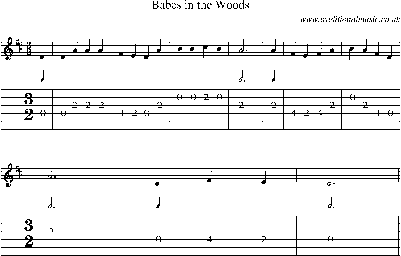 Guitar Tab and Sheet Music for Babes In The Woods
