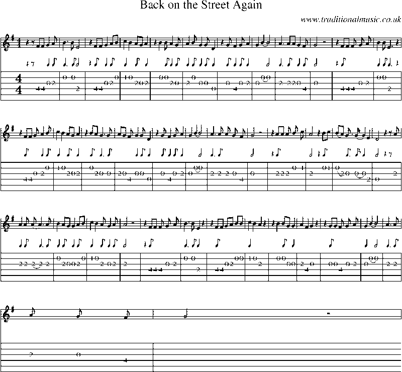 Guitar Tab and Sheet Music for Back On The Street Again