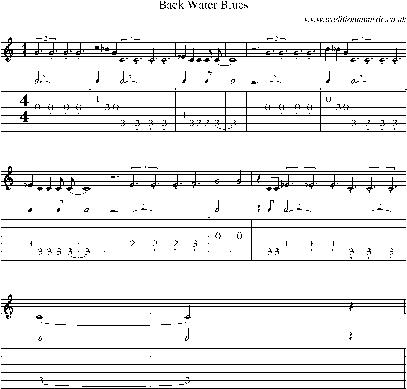 Guitar Tab and Sheet Music for Back Water Blues