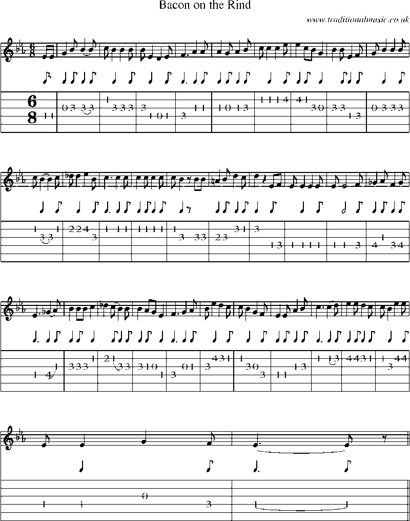 Guitar Tab and Sheet Music for Bacon On The Rind