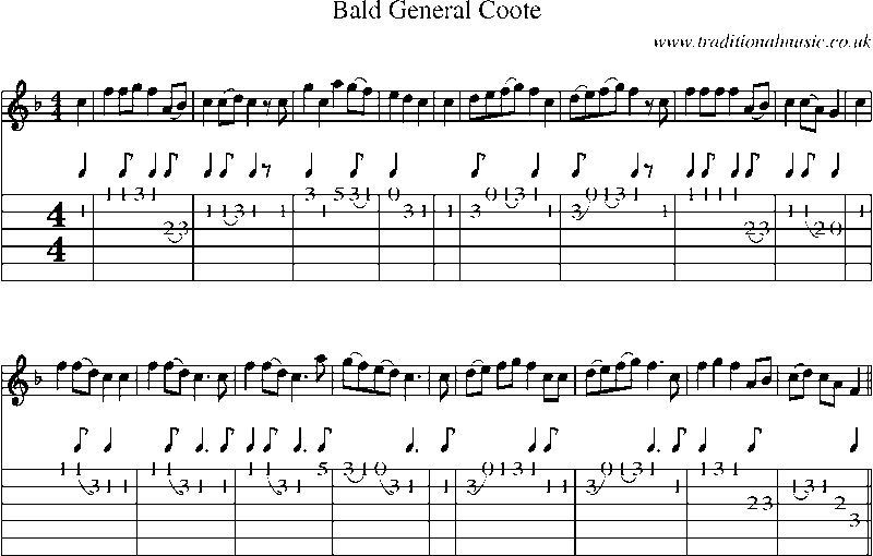 Guitar Tab and Sheet Music for Bald General Coote