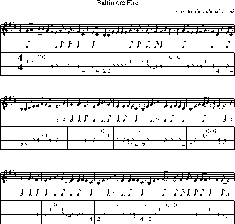 Guitar Tab and Sheet Music for Baltimore Fire