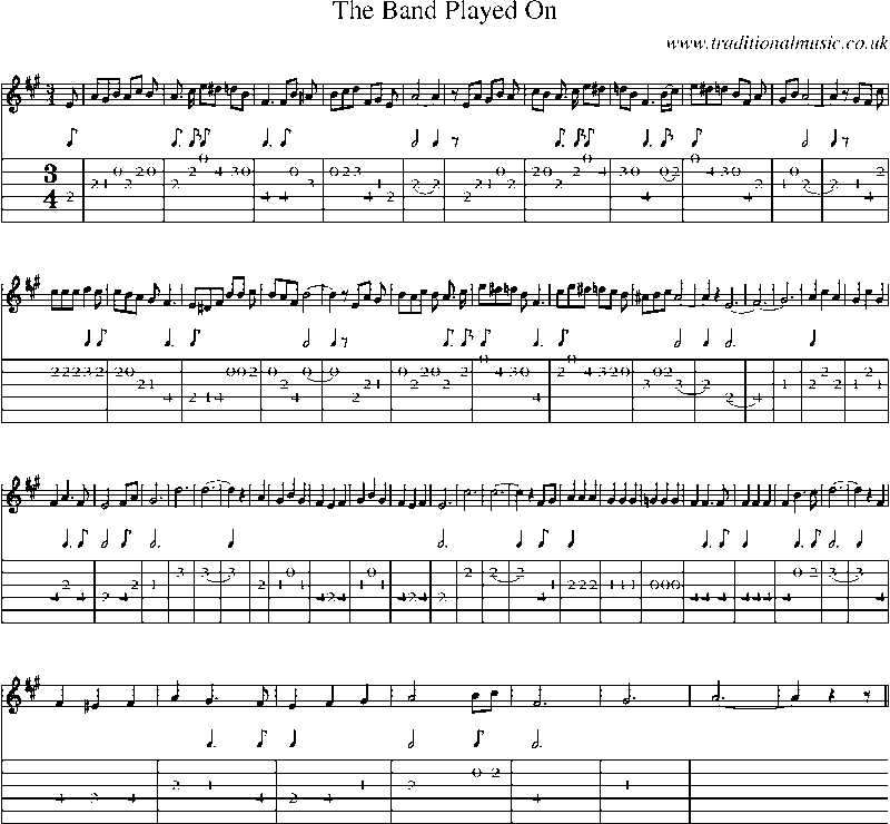Guitar Tab and Sheet Music for The Band Played On