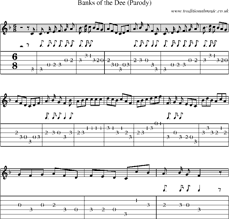Guitar Tab and Sheet Music for Banks Of The Dee (parody)