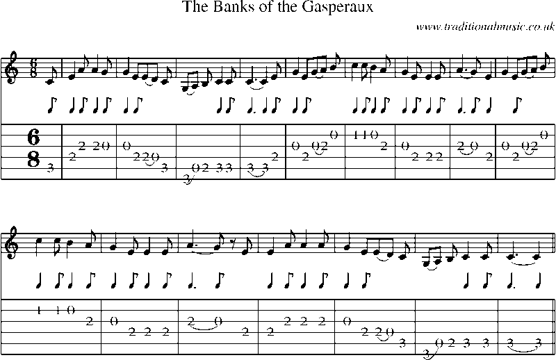 Guitar Tab and Sheet Music for The Banks Of The Gasperaux