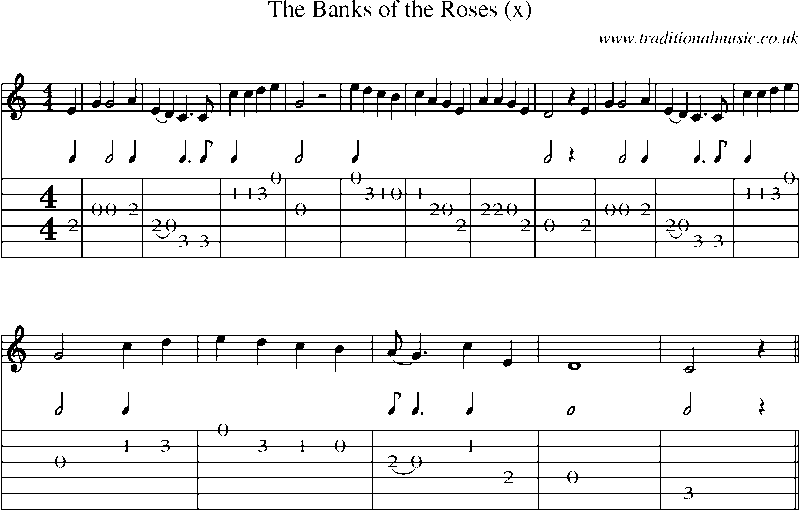 Guitar Tab and Sheet Music for The Banks Of The Roses (x)
