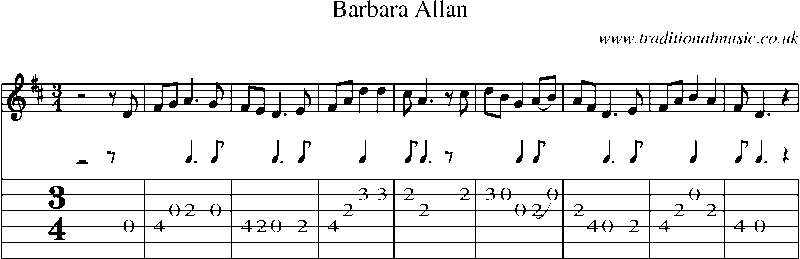 Guitar Tab and Sheet Music for Barbara Allan