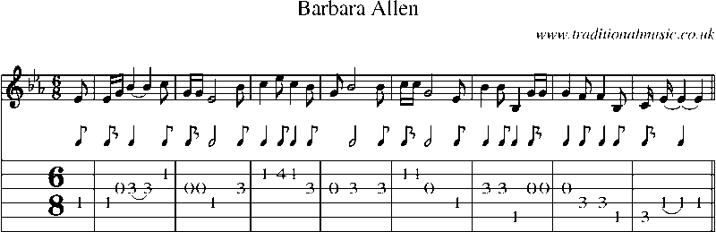 Guitar Tab and Sheet Music for Barbara Allen(1)