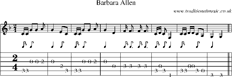 Guitar Tab and Sheet Music for Barbara Allen(2)