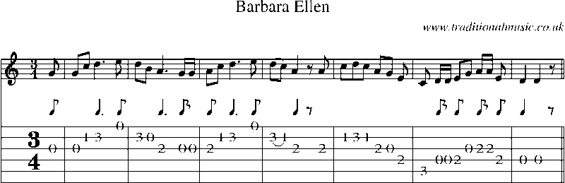Guitar Tab and Sheet Music for Barbara Ellen