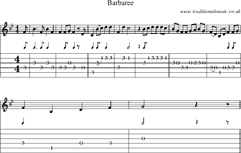 Guitar Tab and Sheet Music for Barbaree