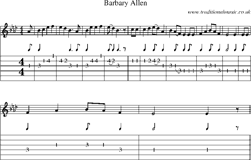 Guitar Tab and Sheet Music for Barbary Allen