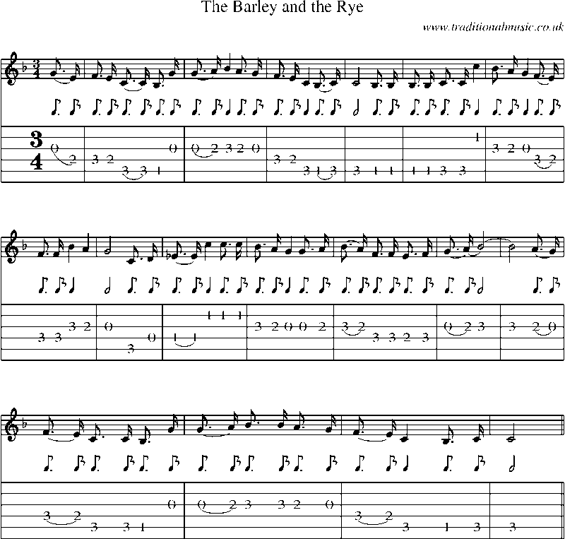 Guitar Tab and Sheet Music for The Barley And The Rye