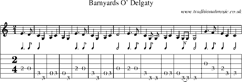 Guitar Tab and Sheet Music for Barnyards O' Delgaty