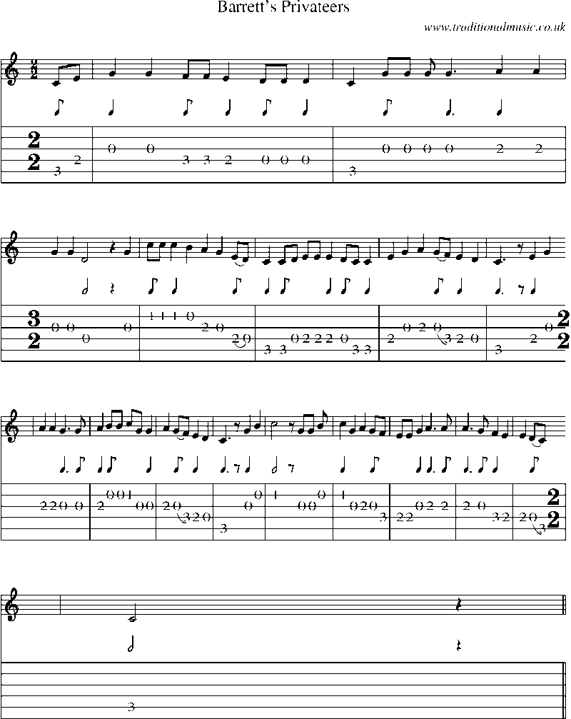 Guitar Tab and Sheet Music for Barrett's Privateers
