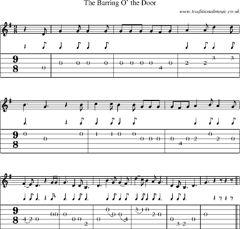 Guitar Tab and Sheet Music for The Barring O' The Door