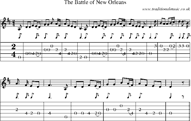 Guitar Tab and Sheet Music for The Battle Of New Orleans(1)