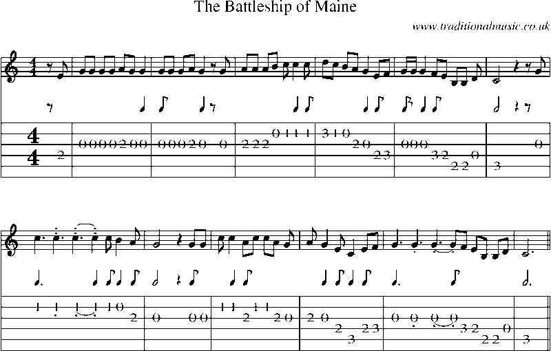 Guitar Tab and Sheet Music for The Battleship Of Maine